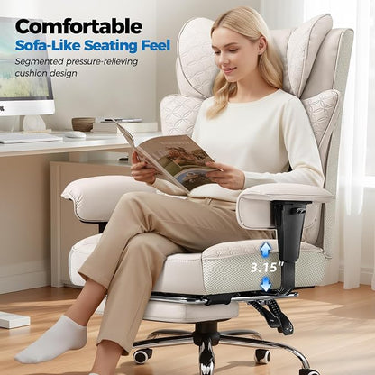 GTPLAYER Big and Tall Office Chair, Wide Ergonomic Gaming Chair with Deluxe Embossing Designed Leather with Foot Rest,150°Reclining Adjustable Soft Armrests Pocket Spring Back Support and Pillow