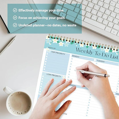 Weekly To Do List Notepad, Undated Planner with 52 Sheets (8.5''x11''), Desk Weekly Planner for Women & Man, Home School & Work (Flower)