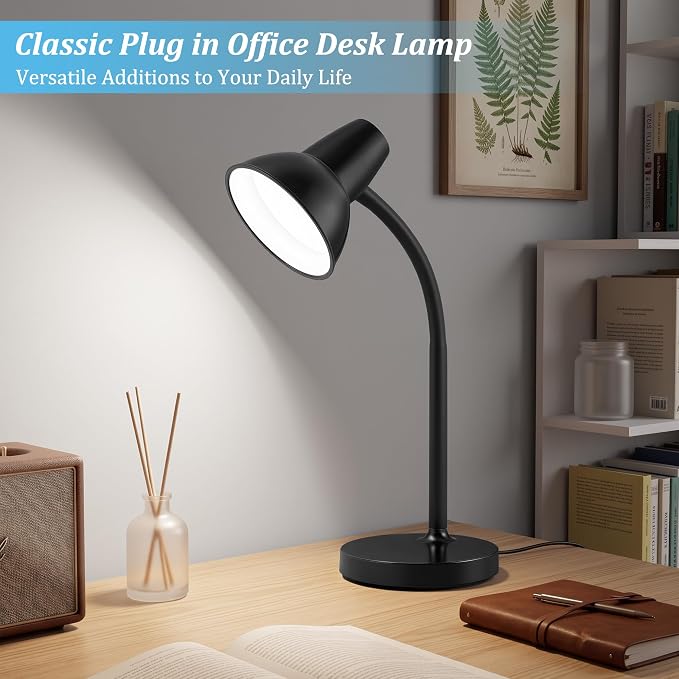 LED Desk Lamp with Flexible Gooseneck, Eye-Caring 4.5W Energy-Saving Study Lamps, Anti-tip Heavy Duty Bedside Reading Light, Desk Lamps for College Dorm Room, Home Office, Modern Lamp with 1.6m Cord