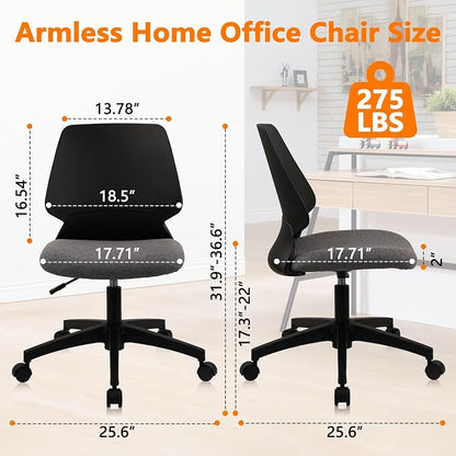 CLATINA Armless Home Office Chair, Desk Chair with Wheels, Adjustable Height Reading Chairs, Small Swivel Computer Chair, Comfy Upholstered Task Chair for Office Meeting, Black(4 Pack)