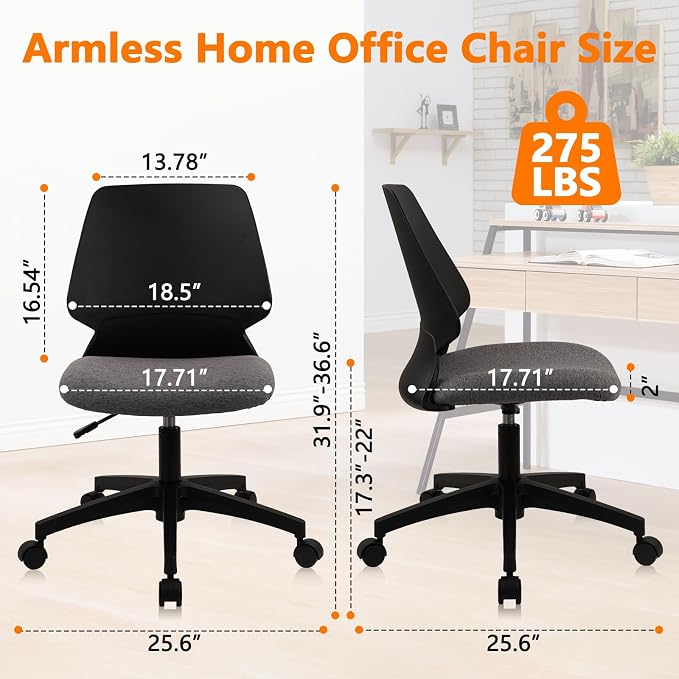 CLATINA Armless Home Office Chair, Desk Chair with Wheels, Adjustable Height Reading Chairs, Small Swivel Computer Chair, Comfy Upholstered Task Chair for Office Meeting, Black(8 Pack)