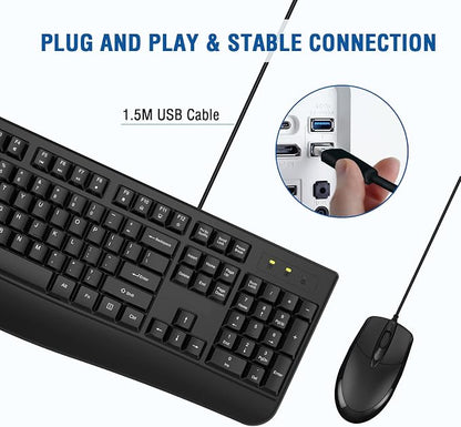 Wired Keyboard and Mouse Combo, EDJO Full-Sized Ergonomic Computer Keyboard with Palm Rest and Optical Wired Mouse for Windows, Mac OS Desktop/Laptop/PC (2 Pack)