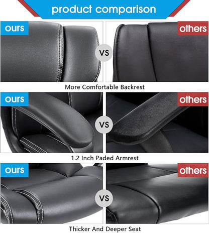 Furmax Mid Back Executive Office Chair Swivel Computer Task Chair with Armrests,Ergonomic Leather-Padded Desk Chair with Lumbar Support