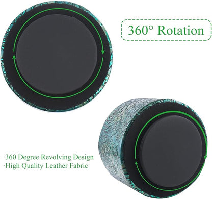 Round Leather Art Supply Organizer,Remote Control Holder,360 Degree Spinning,Multi-Functional Pencil Holder,4 Compartments Desktop Stationary Organizer(1-Rich Flower Green)