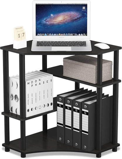 Furinno TURN-N-TUBE Desk, Gaming Desk with Shelves, Corner Computer Desk with Shelves, Office Desk, Space Saving, For Home Office, Bedroom, Espresso