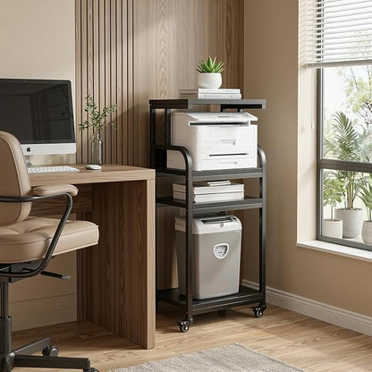 VOWNER 4-Tier Printer Stand with Power Outlet, Tall Printer Table Shelves with 5-Adjustable Heights, Heavy Duty Printer Cart for Home Office Storage, for CPU, Scanner, Shredder, 20.7" Lx15.7 Wx44.5 H