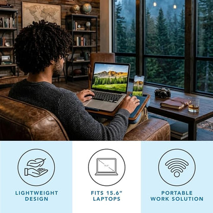 LAPGEAR Home Office Lap Desk with Device Ledge, Mouse Pad, and Phone Holder - Espresso Blue - Fits up to 15.6 Inch Laptops - Style No. 91522