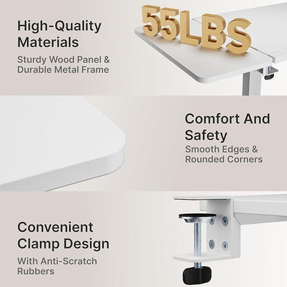 PEGZONE Desk Extender Tray, 24" x 12", with Storage Drawer, Medium, White | Desk Extension, Clamp on Desk Shelf, Clamp on Keyboard Tray for Office and Home, Workstation Organizer