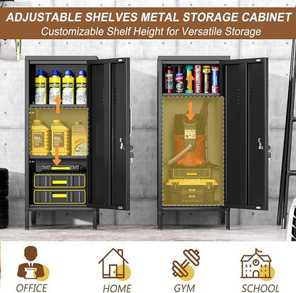 pozdeg 35.43" Metal Storage Locker with Lockable, Metal Steel Locker for Employees with 1 Door ＆ 2 Adjustable Shelves, Small Locker Storage Cabinets for Home, School, Office, Gym (Black)