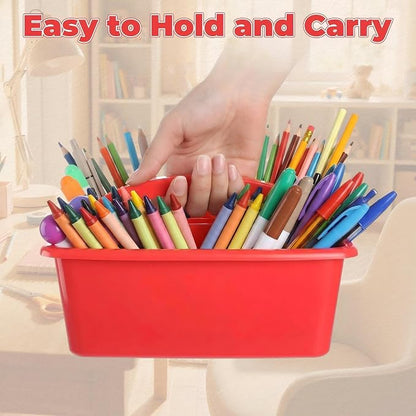Kathfly 4 Pack Classroom Caddy Organizer with Handle, Plastic Art Craft Cleaning Caddy Bulk, Small Multipurpose Supply Organization Storage Basket for Table Desk Office Pencil Teacher (Blue Red)