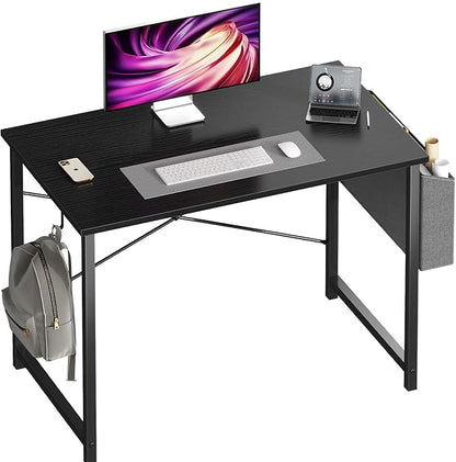 OLIXIS Small Computer Desk, 40 Inch Home Office Desks, Writing Study Craft Work Gaming Table, Computer Workstation for Bedroom Small Spaces with Storage Bag and Headphone Hook, Black