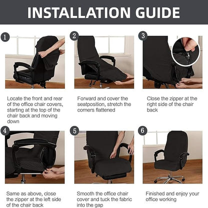 Velvet Plush Office Computer Chair Cover, Dark Blue, XL | Ergonomic, Cat Proof, Stretchable Wide Large Protector, For Mesh Office Desk Chair with Wheels and Armrest