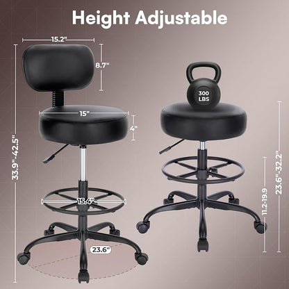SUPERJARE Drafting Chair with Back, Set of 2, Swivel Barstools, Adjustable Height Rolling Stool with Footrest, Standing Desk Chair for Counter Height Desk, Shop, Home Kitchen, Clinic Studio, All Black
