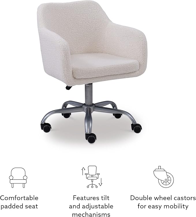 Linon Home Decor Products Linon Brooklyn Sherpa Office Chair, Ivory