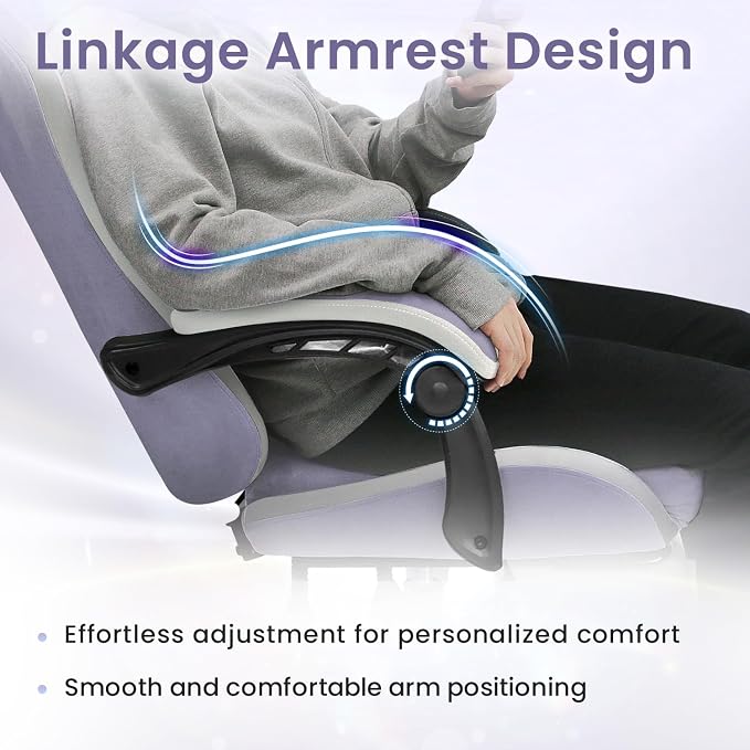 N-GEN GAMING Gaming Chair Video Game Computer Office Desk Use Ergonomic Reclining Backrest Adjustable Armrests Lumbar Support Footrest High Density Foam Breathable Fabric Heavy Duty Base (Purple)