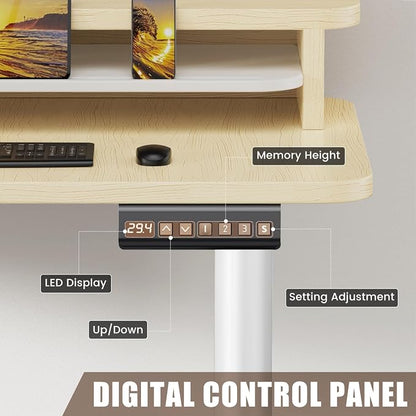 Flycity Electric L Shaped Standing Desk with Drawers, 63" x 55" Corner Standing Desk Adjustable Height, Stand Up Home Office Desk, Dual Motor Sit Stand Desk with 3 Memory Preset & Lock, Maple