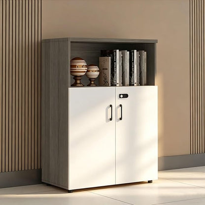 File Cabinet with Password Lock, Wood Lateral Filing Cabinet for Letter/A4 Files, 3 Drawer with Door, Printer Stand with Open Shelves for Home Office