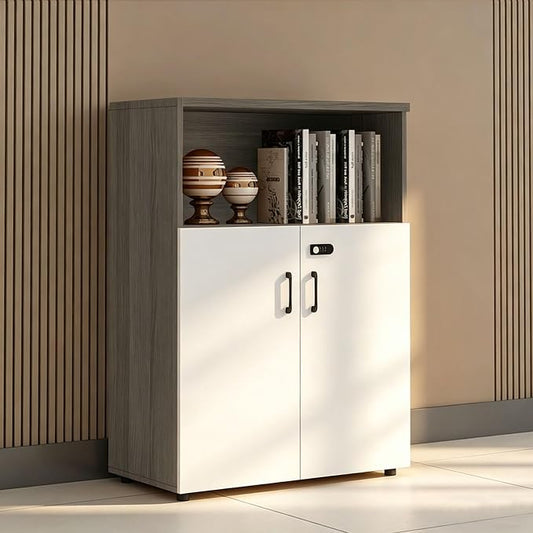 File Cabinet with Password Lock, Wood Lateral Filing Cabinet for Letter/A4 Files, 3 Drawer with Door, Printer Stand with Open Shelves for Home Office