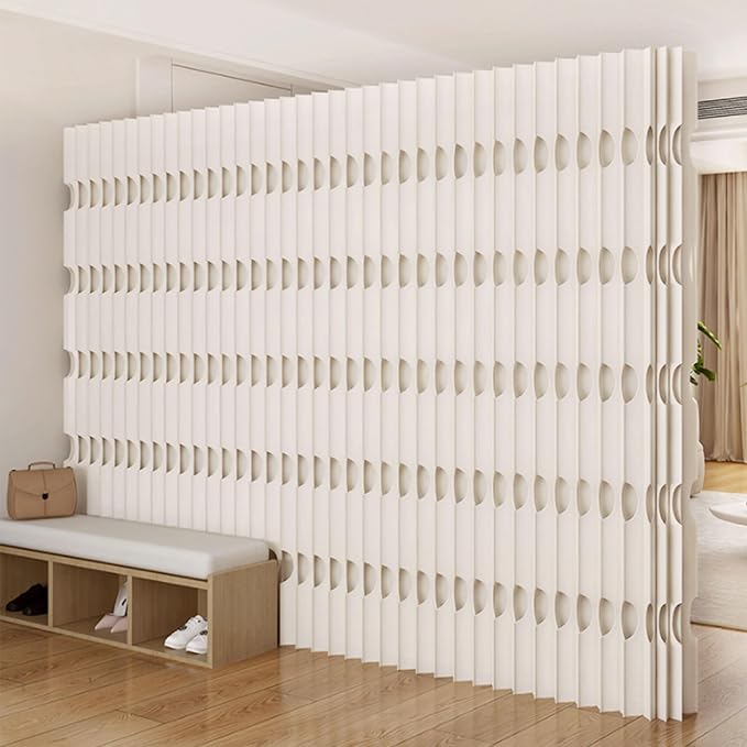 Foldable Accordion Room Divider, Wave-Shaped Freestanding Privacy Screen, Portable Paper Partition Wall, No Drilling Temporary Room Separator for Modern Home Office, Studio, Apartment, White