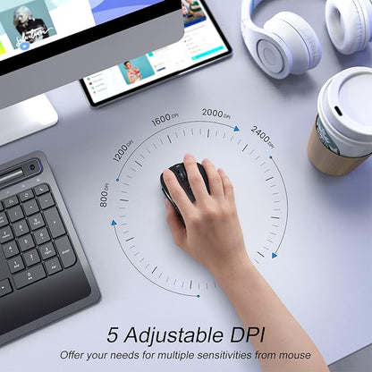 HOTWEEMS Wireless Mouse Bluetooth, Ergonomic Computer Mouse with 2400 DPI 5 Levels, 6 Buttons, 18 Month Battery, Silent Mouse for Laptop Mac PC Chromebook