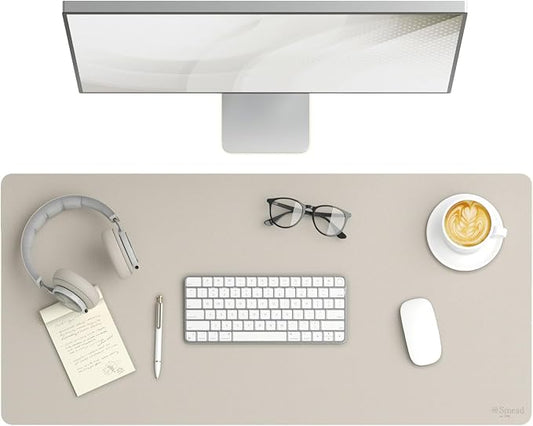 Smead Desk Pad, Vegan Leather Desk Mat with Non-Slip Faux Suede Backing, Perfect Desk Organizer for Office Decor, 36” x 17” Large, Sandstone (64826)