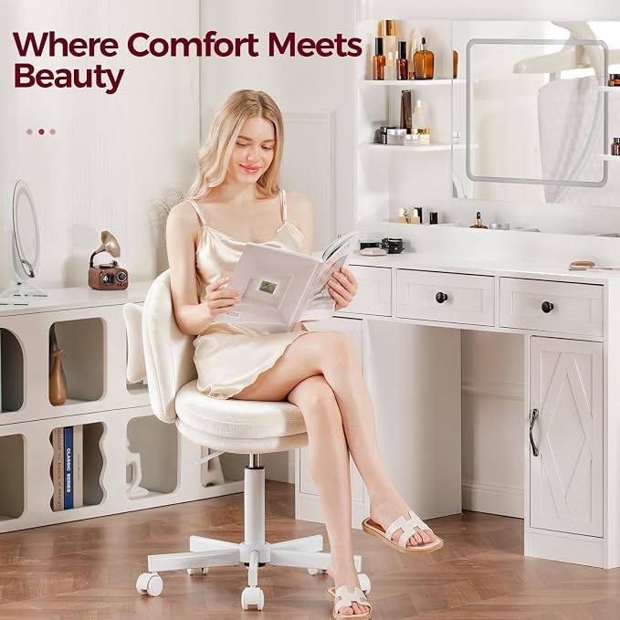 COMHOMA Vanity Chair with Velvet Fabric, Small Tall Armless Chair with Back, Cute Candy Chair for Girls Gift Living Room/Makeup Room/Bedroom/Kitchen (Height Use: Adjustable from Desk to Bar Height)