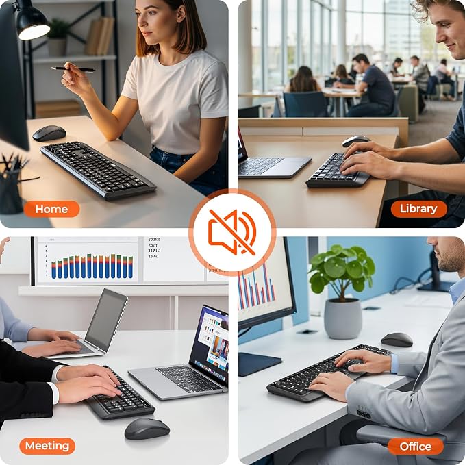 MEETION Silent Wireless Keyboard and Mouse Combo, Full-Sized Cordless Keyboard, 3 DPI Adjustable Optical Mouse, for Computers/Laptops/Windows/Mac,Black
