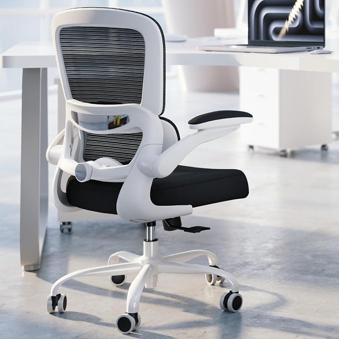TRALT Office Chair - Ergonomic Desk Chair with Adjustable Lumbar Support, Mesh Computer Chair, Executive Chairs for Home Office Comfortable Lumbar Support (White+Black)