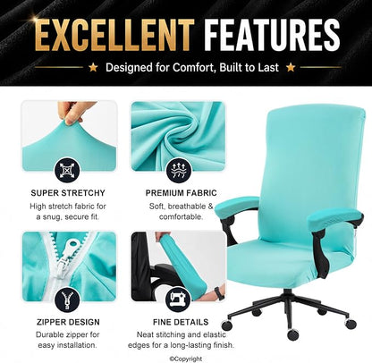 Stretch Computer Office Chair Cover with Armrest Covers Durable Zipper Universal Washable Removable Spandex Rotating Boss Chair Slipcovers Anti-dust Soft Desk Chair Seat Protector, Tifanny Blue