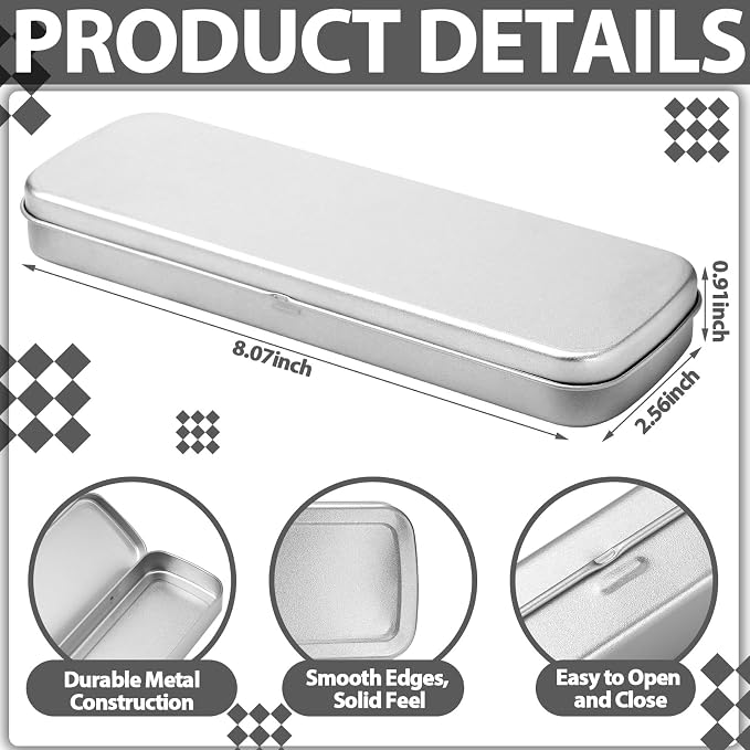 Feifeiya 12 Pcs Back to School Tin Pencil Case Metal Pencil Case Empty Hinged Stainless Steel Box Rectangular for Brushes Crayon