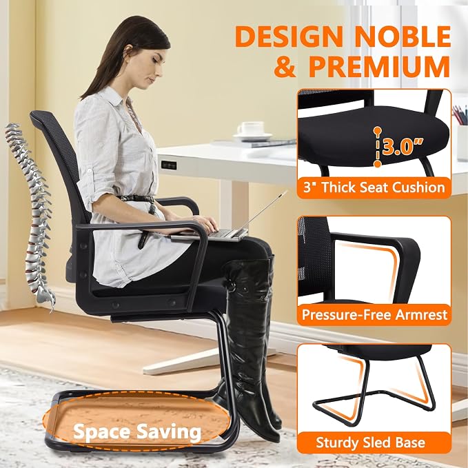 CLATINA Office Guest Chair with Lumbar Support and Mid Back Mesh Space Air Grid Series for Reception Conference Room 8 Pack