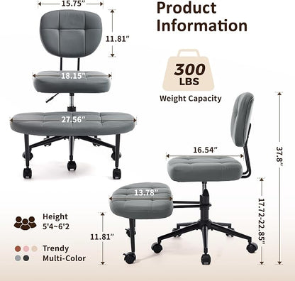 Criss Cross Chair Armless Office Chair for Cross Legged Sitting, 300lb Heavy Duty Ergonomic Desk Chair for ADHD, Adjustable Meditation Yoga Kneeling Chair with Brake Wheels for Home Office (Grey)