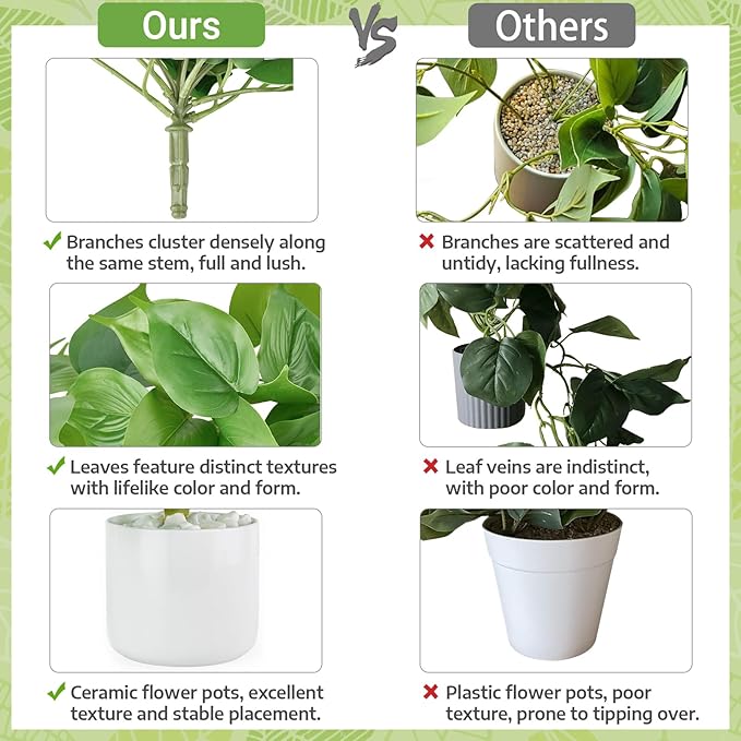 Mkono Fake Hanging Plants with Ceramic Pot, 25" Artificial Plants for Home Decor Indoor Faux Green Leaf Plant with Modern White Planter for Desk Shelf Bathroom Decoration (Pothos) (Green)