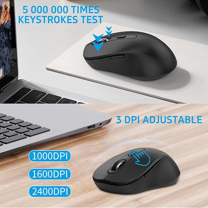 Full-Size Computer Keyboard with Calculator Button, 2400 Dpi Ergonomic Mouse, Ultra-Thin Cordless USB Keyboard and Mouse Set for Laptop Windows Mac - Black