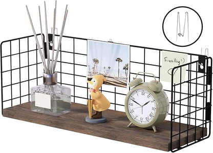 Floating Cubicle Shelf with Hooks, Paulownia Wood Desktop Organizer for Office Cubicle Decor, Desk Shelf for Top of Desk & Cute Cubicle Accessories for Work