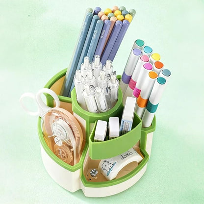 Pencil Holder for Desk Rotating Pen Organizers Green Small Desktop Organizer Desk Storage Caddy Ideal for Office, Home, School,Classroom (White & Green)