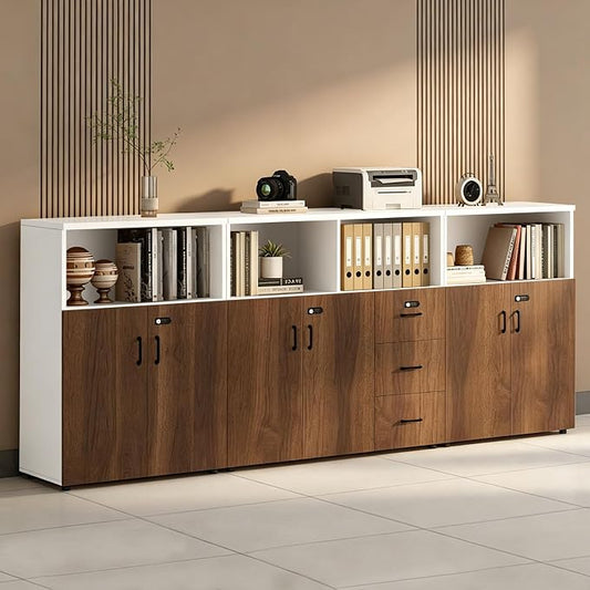 File Cabinet with Password Lock, Wood Lateral Filing Cabinet for Letter/A4 Files, 3 Drawer with Door, Printer Stand with Open Shelves for Home Office