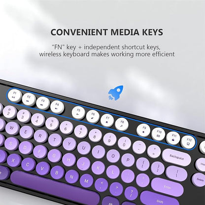 MOFII Wireless Keyboard and Mouse Combo, 2.4 GHz Full-Size Retro Round Keyboard and Mouse, Plug and Play, 8 Multimedia & Shortcut Keys for Mac, Windows, Laptop/Desktop/PC - Black Purple Gradient