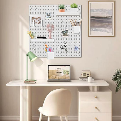 SHGJ&SOFT Peg Board Wall Organizer Panels, 22pcs - Includes 4 White Pegboards & Accessories, Plastic Pegboard for Home，Office, Craft Room, Gaming Setup, 24″×24″, Wall Mount Display Pegboard Panel Kits