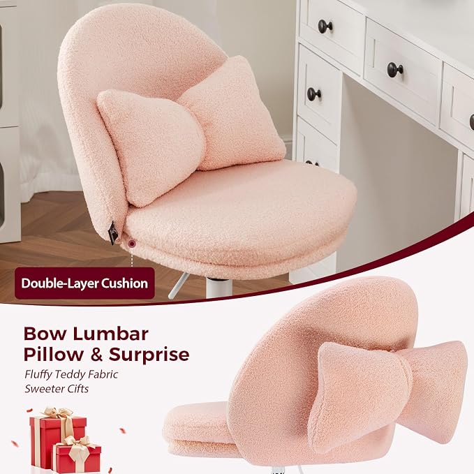 COMHOMA Vanity Chair with Teddy Velvet, Small Tall Armless Chair with Back, Cute Candy Chair for Girls Gift Living Room/Makeup Room/Bedroom/Kitchen (Height Use: Adjustable from Desk to Bar Height)