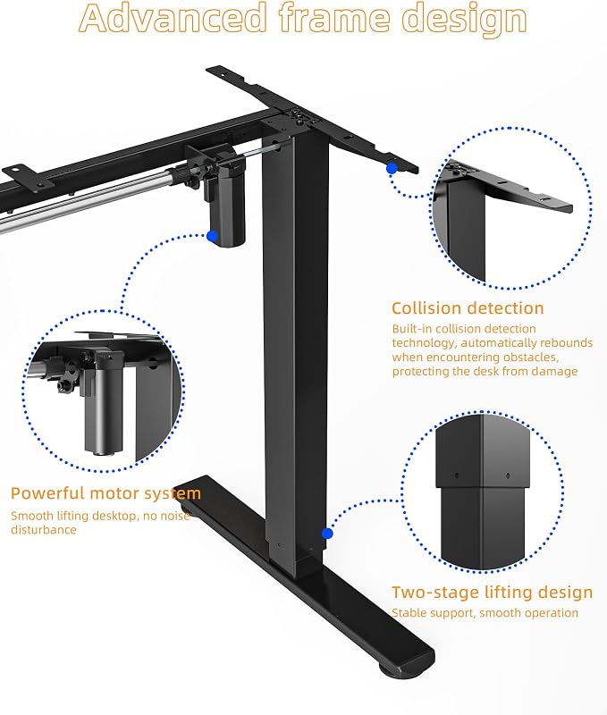 YIHAYO Low Height Adjustable Desk Frame, Lifts 18.1-28.3 Inches, Electric Standing Desk for Short People, DIY Workstation, Computer Table for Home Office (Black)