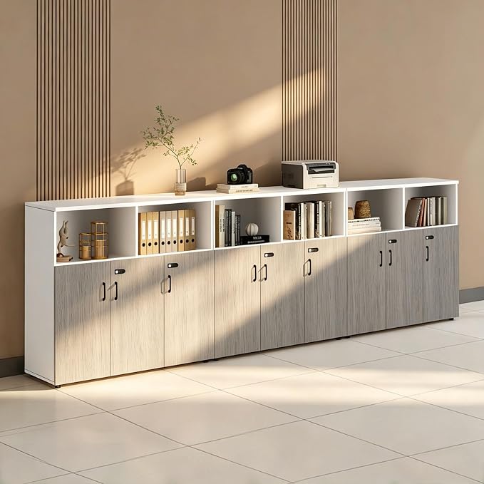 File Cabinet with Password Lock, Wood Lateral Filing Cabinet for Letter/A4 Files, 3 Drawer with Door, Printer Stand with Open Shelves for Home Office