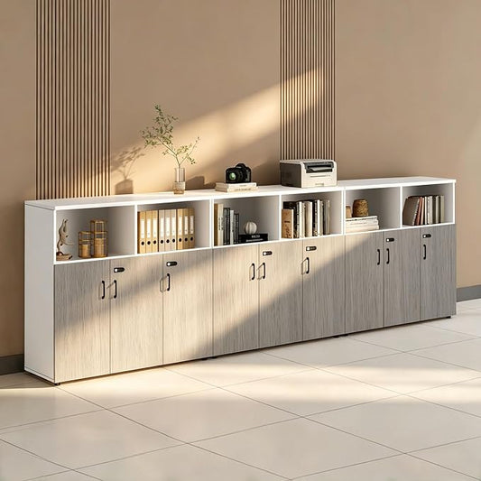 File Cabinet with Password Lock, Wood Lateral Filing Cabinet for Letter/A4 Files, 3 Drawer with Door, Printer Stand with Open Shelves for Home Office