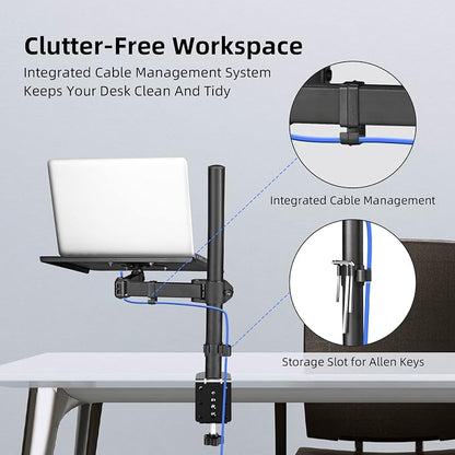Suptek Single Laptop Notebook Desk Mount with Tray for 13-27 inch Computer Screen, Fully Adjustable Laptop Desk Arm for Notebook up to 17’’, Weight up to 15.6 lbs