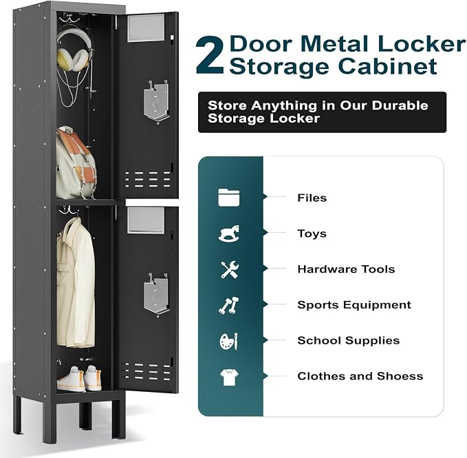 BUTISOW Metal Lockers - 66" Height Steel Lockers for Employees with 2 Door Storage Locker with Card Slot for Employees Gym School Home Office Garage - Assembly Required