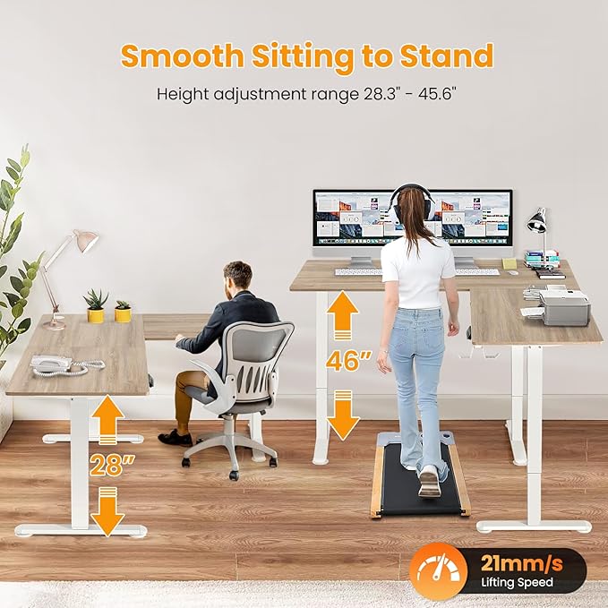 farexon 63x55 Inch L Shaped Standing Desk, Electric Adjustable Height Stand Up Desk, Corner sit Stand Desk with 39x18 in Mouse Pad, Hook, Home Office Writing Gaming Computer Workstation, Oak Grey