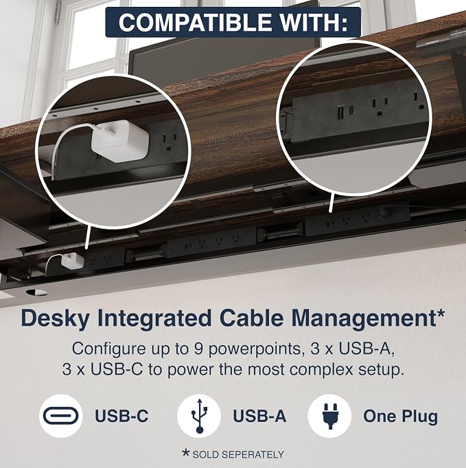 Desky Dual Hardwood Sit Stand Desk - Electric Standing Desk - Dual Motor,3 Stage Adjustable Height Desk - Solid Wood Whole-Piece Top - Standing Desk with Cable Management