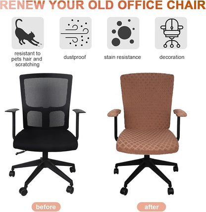 Tatuo 3 Pcs Computer Office Chair Cover Universal Rotating Chair Slipcovers Protector Removable Washable Office Armrest Covers with Zipper for High Back Seat Backrest(L,Merbau,Coffee)