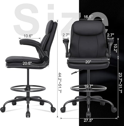 Misolant Drafting Chair, Tall Office Chair for Standing Desk, High Leather Executive Office Chair with Adjustable Height and Flip-up Armrest for Counter Height Desk