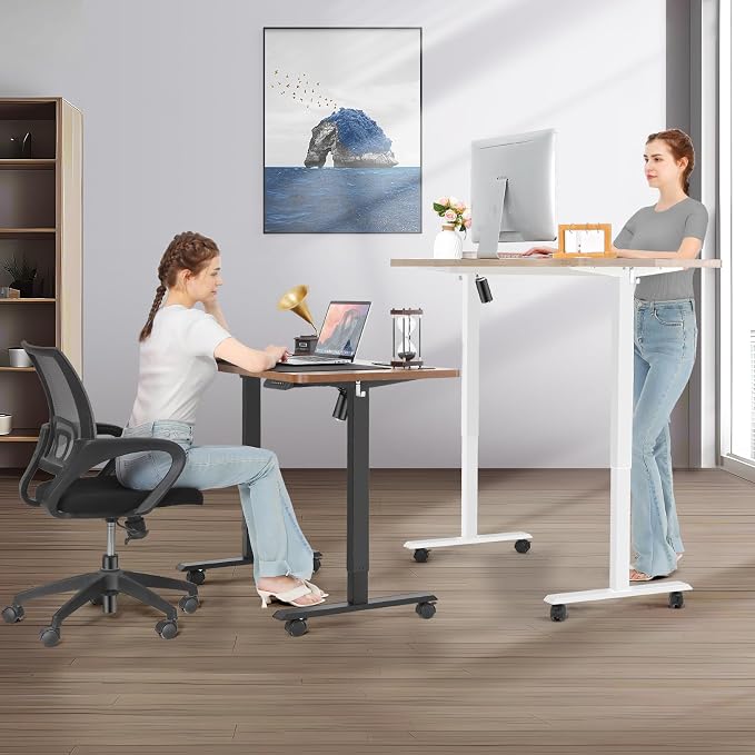 farexon Electric Standing Desk Adjustable Height, 63x24 Inches Computer Desk with Rolling Wheels, Mouse Pad,Multifunctional Stand up Desk for Home/Office(Black)
